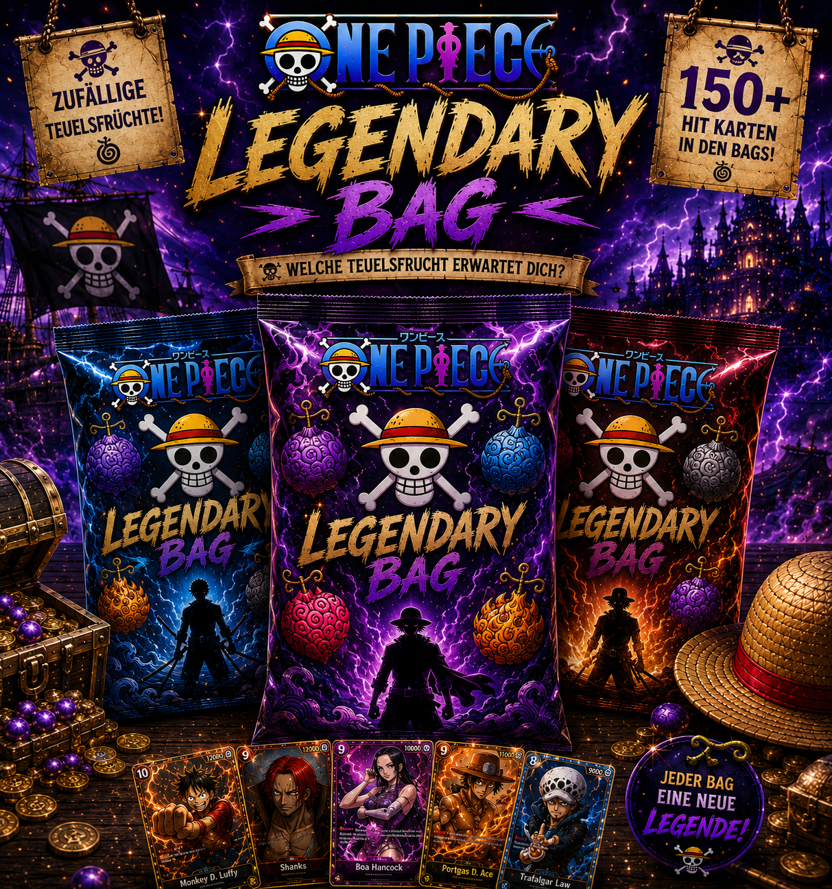 10x One Piece Legendary BAGs plus 1 Gratis